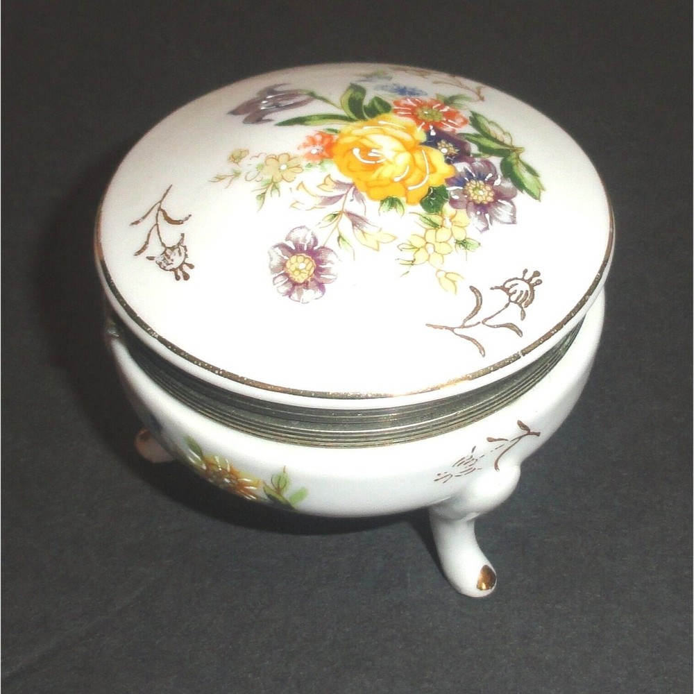 Vintage Napcoware Japan 2" Tall Rose Trinket Footed Jewelry Box with Hinged Lid - Picture 4 of 8